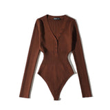 Women Sweater Knitwear Autumn and Winter Knitting Bottoming Shirt Sexy Tight Long Sleeve V-neck Jumpsuit