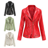 Red Leather Jacket PU Leather Thin Spring and Autumn Coat Women's Jacket