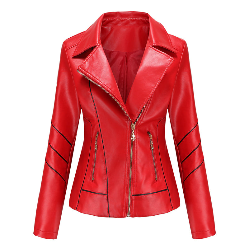 Red Leather Jacket Pu Short Coat Spring and Autumn Jacket