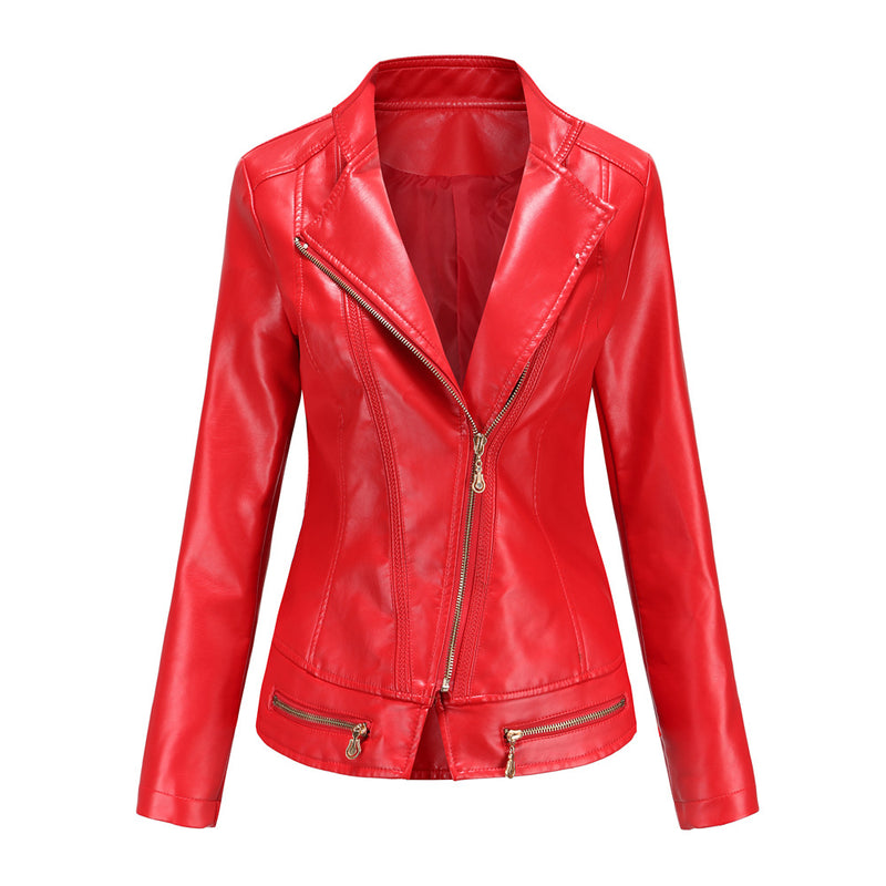 Red Leather Jacket PU Leather Thin Spring and Autumn Coat Women's Jacket