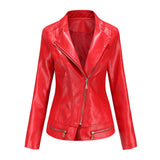 Red Leather Jacket PU Leather Thin Spring and Autumn Coat Women's Jacket