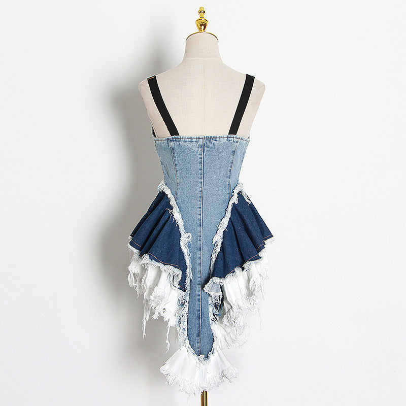 Women Dresses Summer Sexy Denim Zipper Dress (Qymy0409)