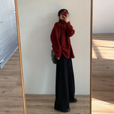 Women Knitted Pullover Red Sweater Turtleneck Coat Loose Sweater
