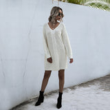 Women Knitted Sweater Long Sleeve Knitted Long Women's Woolen Skirt Autumn
