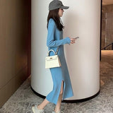 Women Maxi Dress Fall/Winter Polo Collar Pullover Knitting Dress