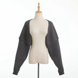 Women Sweater Knitwear Knitted Shawl Ultra Short Long Sleeve Knitting Needle Sweater