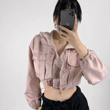 Women Jacket Fall Casual Short Coat Loose Hooded Sports Jacket Top