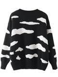 Women Sweater Knitwear Loose Sweater Women's Autumn Cloud Printed Long-Sleeved Sweater Top