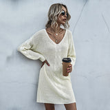 Women Knitted Sweater Long Sleeve Knitted Long Women's Woolen Skirt Autumn