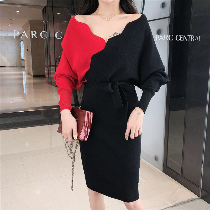 Women Maxi Dress Autumn and Winter Long Sleeve Knitted Dress