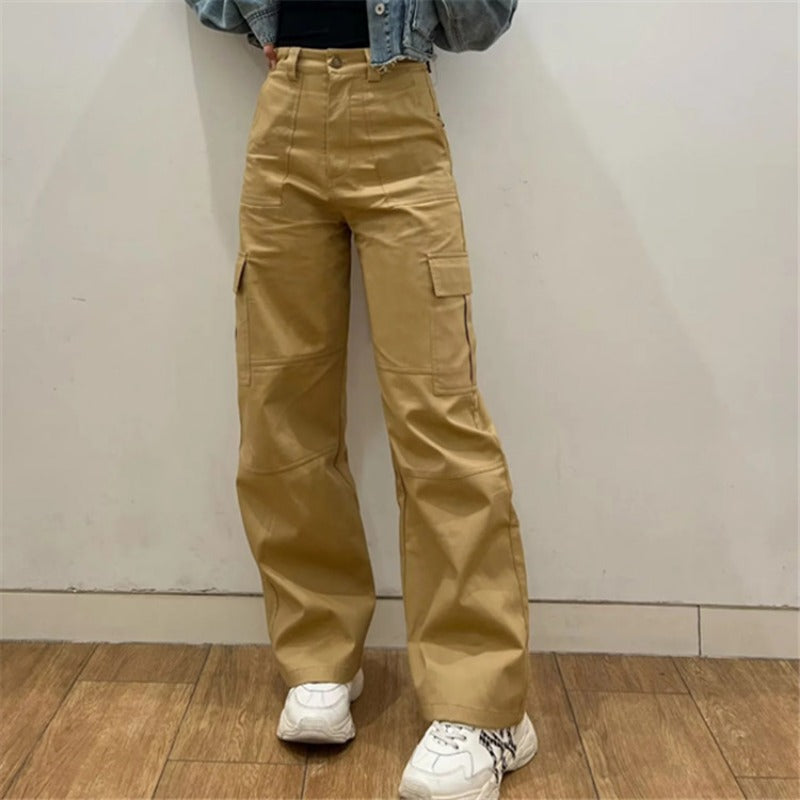 Women Sweatpants Spring and Autumn Retro Multi-Pocket Cargo Pants Loose Casual Trousers