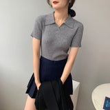 Women Knitted T-shirt Polo Shirt Knitwear Sexy Retro Slim Fit Short Sweater