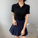 Women Knitted T-shirt Polo Shirt Knitwear Sexy Retro Slim Fit Short Sweater