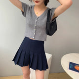Women Knitted T-shirt Vintage Slim Short-Sleeved Tops Cardigan