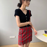 Women Knitted T-shirt Vintage Slim Short-Sleeved Tops Cardigan