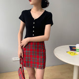 Women Knitted T-shirt Vintage Slim Short-Sleeved Tops Cardigan