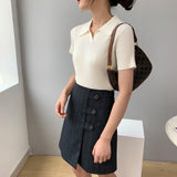 Women Knitted T-shirt Polo Shirt Knitwear Sexy Retro Slim Fit Short Sweater
