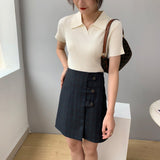 Women Knitted T-shirt Polo Shirt Knitwear Sexy Retro Slim Fit Short Sweater