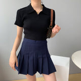 Women Knitted T-shirt Polo Shirt Knitwear Sexy Retro Slim Fit Short Sweater