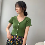 Women Knitted T-shirt Vintage Slim Short-Sleeved Tops Cardigan