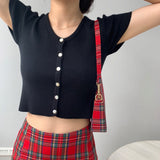 Women Knitted T-shirt Vintage Slim Short-Sleeved Tops Cardigan