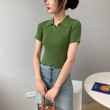 Women Knitted T-shirt Polo Shirt Knitwear Sexy Retro Slim Fit Short Sweater
