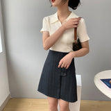 Women Knitted T-shirt Polo Shirt Knitwear Sexy Retro Slim Fit Short Sweater