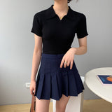 Women Knitted T-shirt Polo Shirt Knitwear Sexy Retro Slim Fit Short Sweater