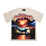 Hip-hop t-shirts: american retro distressed statue of liberty print, washed and ripped streetwear tee, hip-hop short sleeve t-shirt