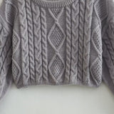 Women Sweater Knitwear Classic Style Short Cable-Knit Sweater round Neck Pullover Long Sleeve Top