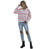 Women Knitted Sweater Autumn Long Sleeve Striped round Neck Knitted Sweater