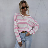 Women Knitted Sweater Autumn Long Sleeve Striped round Neck Knitted Sweater