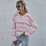 Women Knitted Sweater Autumn Long Sleeve Striped round Neck Knitted Sweater