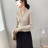 Women Cardigan Sweater Zipper Knitted Long Sleeve Hoodie Short Slim Knit Sweater 8t8073