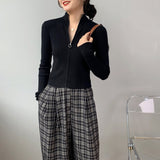Women Cardigan Sweater Zipper Knitted Long Sleeve Hoodie Short Slim Knit Sweater 8t8073