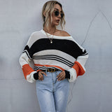 Women Knitted Sweater Striped Knitted Sweater Women's Loose Long Sleeve Autumn