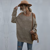 Women Knitted Sweater Autumn Knitted Square Collar off-Shoulder Long Sleeve Autumn