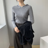 Women Winter Knitted Sweater V-neck Bottoming Top 8t8072