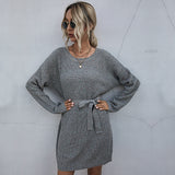 Women Knitted Sweater Loose Long Sweater Dress Female Autumn