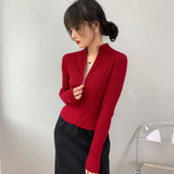 Women Cardigan Sweater Zipper Knitted Long Sleeve Hoodie Short Slim Knit Sweater 8t8073