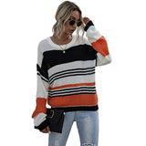 Women Knitted Sweater Striped Knitted Sweater Women's Loose Long Sleeve Autumn