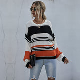 Women Knitted Sweater Striped Knitted Sweater Women's Loose Long Sleeve Autumn
