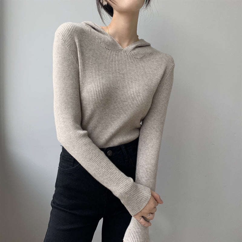 Women Winter Knitted Sweater V-neck Bottoming Top 8t8072