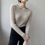 Women Winter Knitted Sweater V-neck Bottoming Top 8t8072