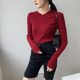 Women Winter Knitted Sweater V-neck Bottoming Top 8t8072