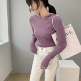 Women Winter Knitted Sweater V-neck Bottoming Top 8t8072