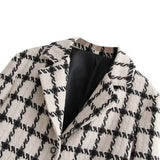Women Suits Classic Style Black and White Lattice Pattern Coat Winter Retro Loose Suit
