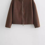 Women Tops Spring Double Zip Jacket Jacket Stand-Up Collar Top