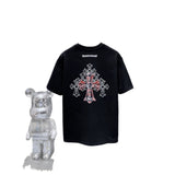 Ch hip-hop t shirts ch high street cross heavy industry handmade patch embroidery willow short sleeve loosecasualpure cotton american style