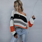 Women Knitted Sweater Striped Knitted Sweater Women's Loose Long Sleeve Autumn